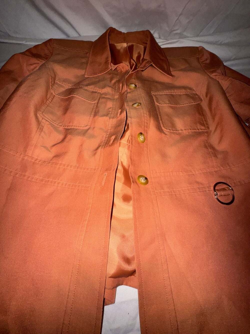 Talbots Safari Jacket Size 14 Orange Button Up Utility Pocket - Picture 5 of 11